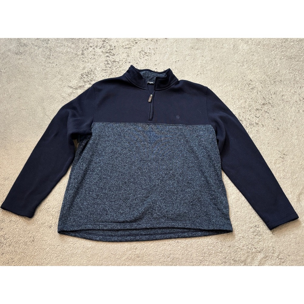 IZOD Mens XXL Quarter Zip Fleece Pullover Navy Blue Colorblock Heathered Sweater